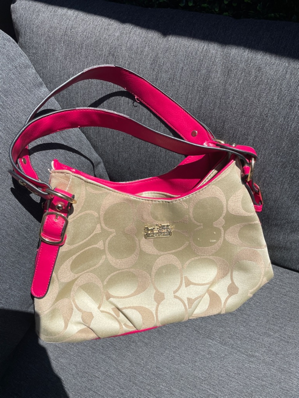 Coach Signature Shoulder Bag with Hot Pink Trim